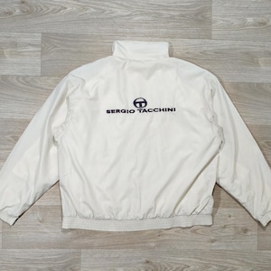 Vintage 90s Off-white Nylon Jacket • Embroidered Logo • Old School