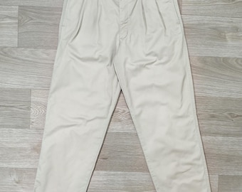 Vintage Dockers Chino Pants W32 x L32 • 90s Pleated Classic Fit • Made in Morocco • Cream Cotton Trousers • Retro Preppy Workwear Menswear