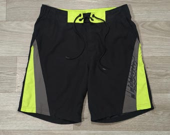 Vintage Oxbow Boardshorts Black Yellow Neon • Y2K Surf Beachwear • Embroidered Logo • Colorblock Swim Shorts • Summer Surfwear M