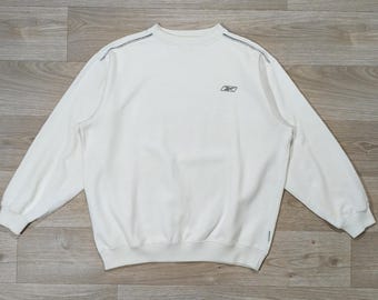 Vintage Reebok Sweatshirt • Early 2000s • Size L/XL Oversize Fit • Embroidered Logo • Made in Portugal • Cream White Jumper