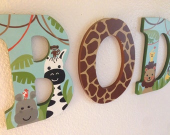 Custom Painted Boy's Jungle Letters - Peek a boo Jungle Theme (Price Per Letter)