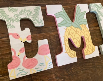 Custom Painted Girl’s Wall Letters - Tropical / Flamingos / Pineapples