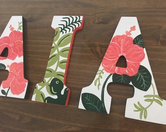 Custom Painted Girl's Wall Letters - Tropical / Hawaiian