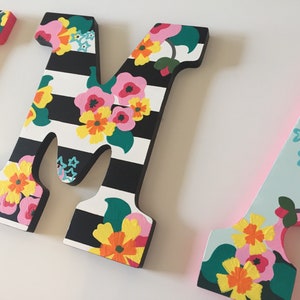 Custom Painted Girl&#39;s Wall Letters - Stripes / Floral