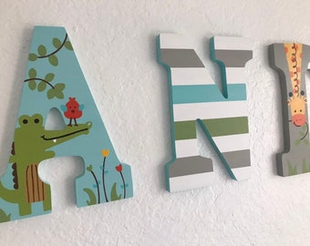 Custom Painted Childrens Hanging Letters - Lambs and Ivy Peek a Boo / Jungle Theme