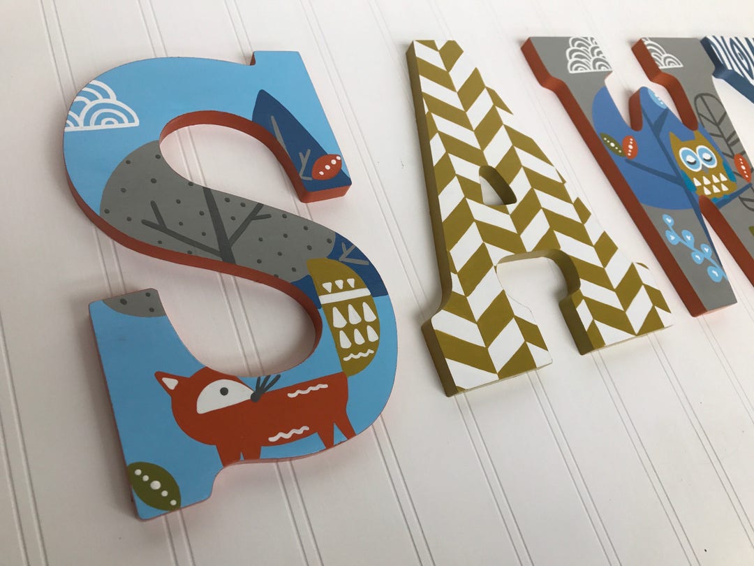 Kids Block Lettering Custom Painted Children's Wall Letters - Woodland / Forest Themed - Etsy