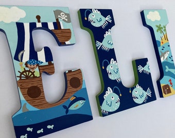 Custom Painted Hanging Letters - Nautical / Sea Creatures / Pirates / Save our Seas (Price Per Letter)