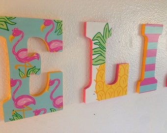 Custom Painted Girl's Letters- Flamingos / Pineapples