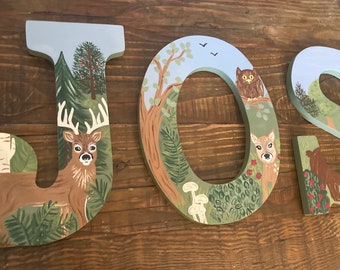 Custom Painted Woodland Forest Themed Hanging Letters