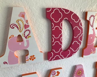 Custom Painted Wall Letters - Happy Chic Baby / Party Elephant