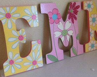 Custom Painted Girl's Wall Letters - Daisy Garden
