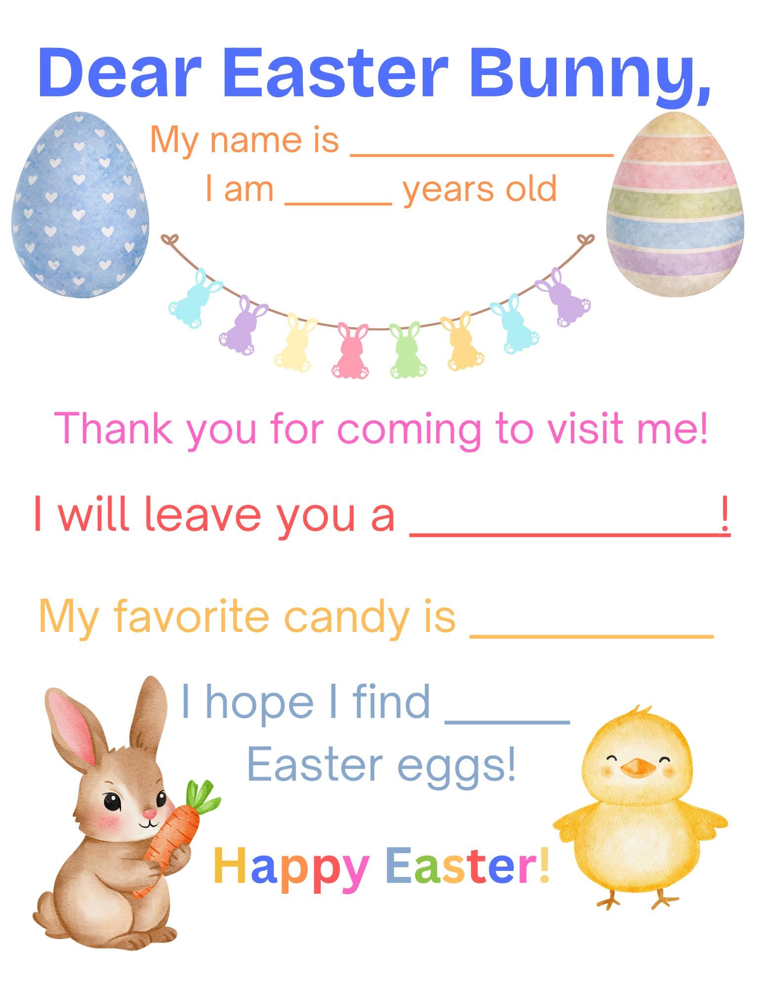 Easter Bunny Letter Printable | Fill-in-the-blank Kids Activity ...