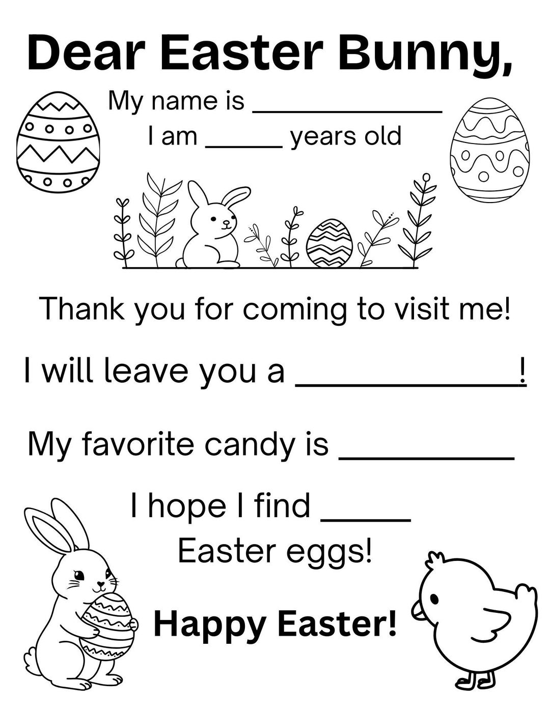 Easter Bunny Letter Printable | Preschool Fill-in-the-blank Activity ...