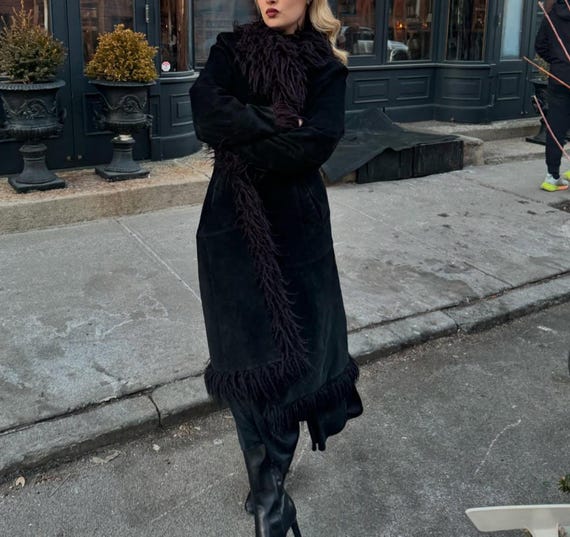 Black Shearling Penny Lane Coat for Women – Vintage Afghan Suede