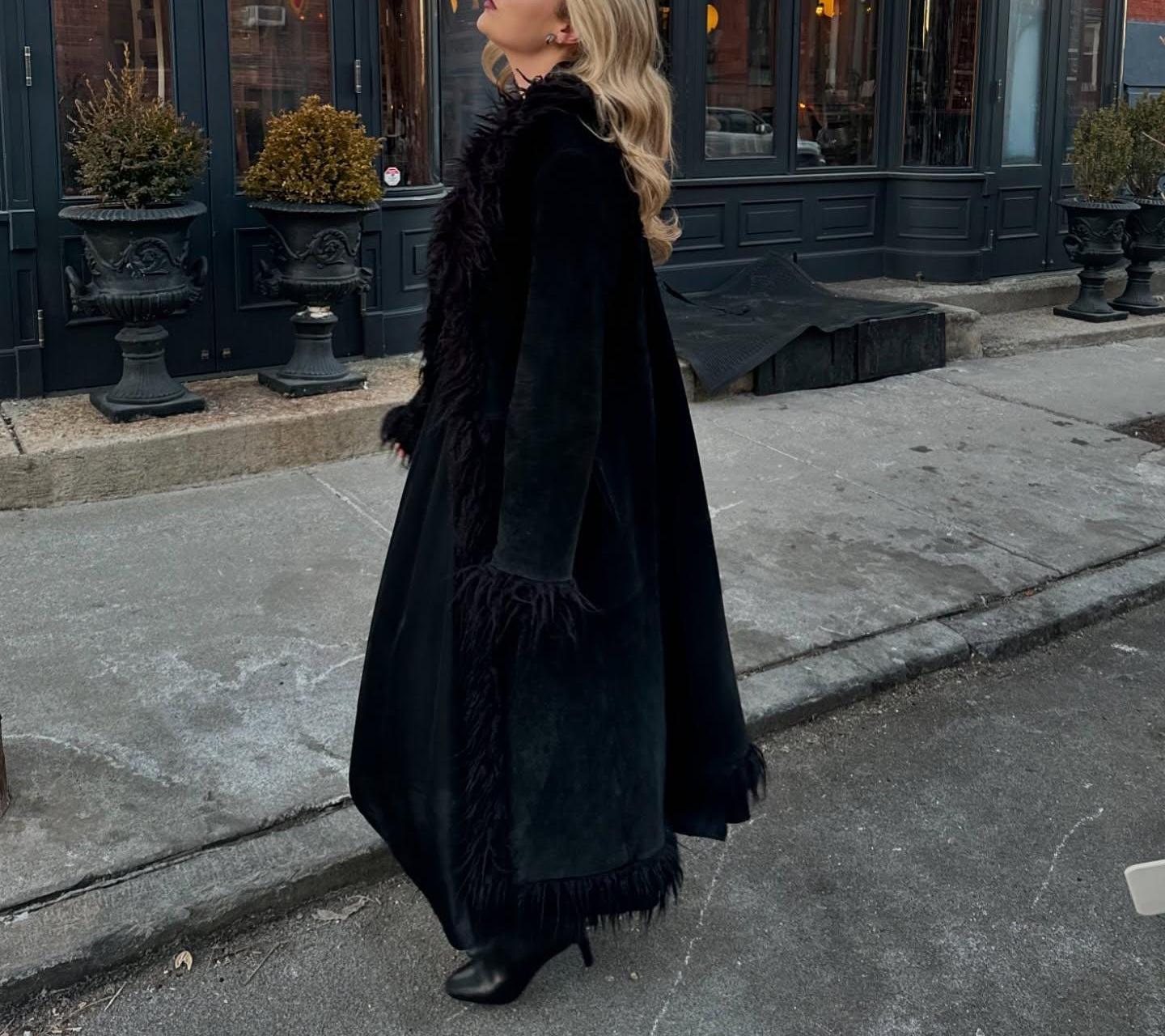 Black Shearling Penny Lane Coat for Women – Vintage Afghan Suede