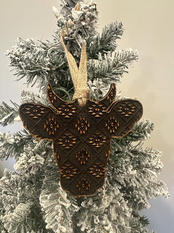 Engraved Western Bullhead Ornament: Rustic Holiday Decor