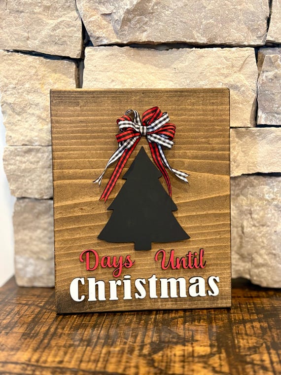 Layered Wood Christmas Countdown Sign with Chalkboard Tree