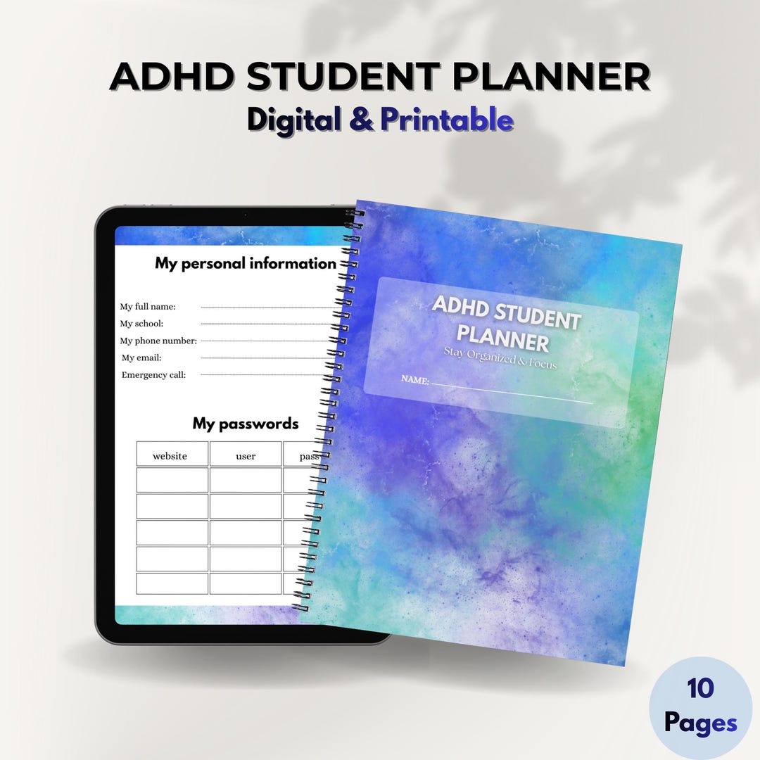 ADHD Student Planner Digital Download | Printable Academic Planner for ...