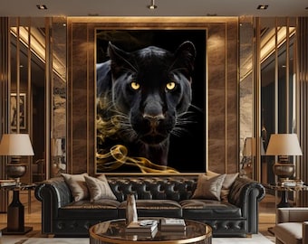 Black Panther Gold Smoke Luxury Animal Portrait  Dramatic Gold Fine Wall Art Digital Download