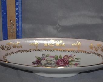 Vintage Arnart 5th Avenue hand-painted floral porcelain oval dish/tray