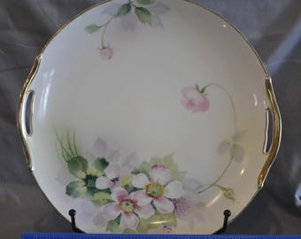 Nippon porcelain serving platter: Hand-painted floral with gold trim