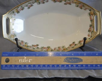 Nippon hand-painted porcelain serving dish: floral motif and gold trim