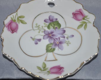 Lefton China porcelain trinket dish: floral and gilded rim