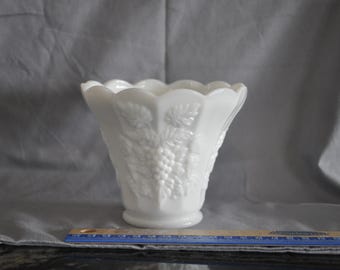Westmoreland Paneled Grape milk glass vase with scalloped rim