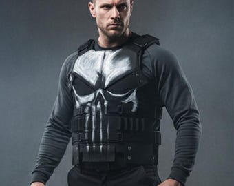 Chaqueta de motociclista para hombre: armadura de calavera hecha a mano / chaleco ajustable inspirado en Marvel