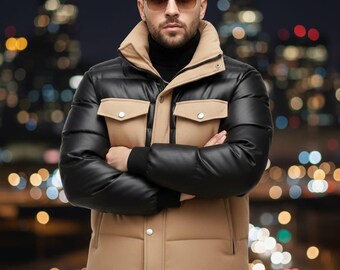 Puffer Jacket Color Block Quilted Winter Outerwear Snap Front Stand Collar Insulated Cold Weather