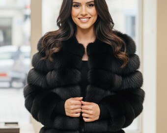 Chaqueta de piel auténtica de lujo para mujer y hombre / Abrigo corto de piel hecho a mano