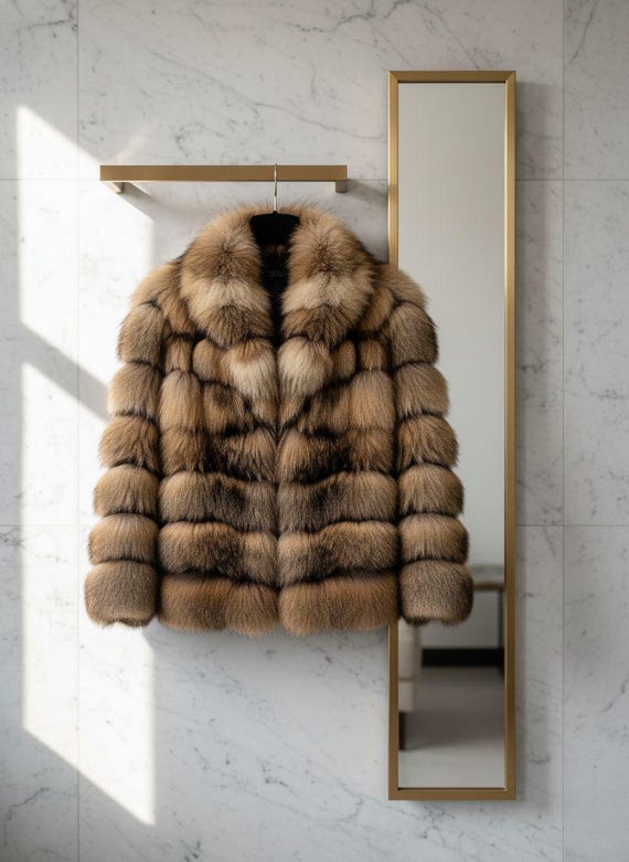 Handmade Brown 100% Geniun Fox Fur Jacket – Luxury Winter Coat