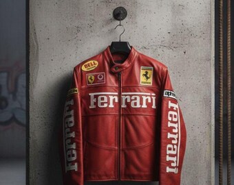 Chaqueta de cuero roja de carreras para hombre / Chaqueta corta estilo motociclista / Abrigo de cuero estilo streetwear