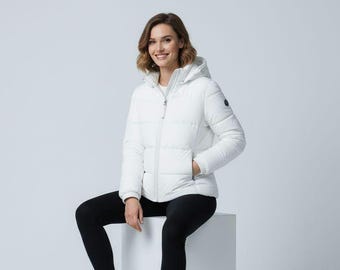 Chaqueta acolchada blanca de lujo para mujer / Abrigo de invierno cálido / Talla XS-3XL a medida / Rawura Crafts