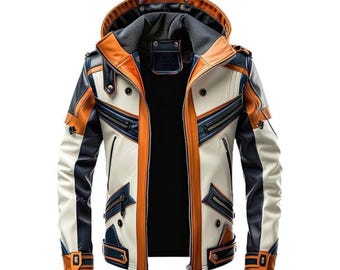 Chaqueta de motociclista de piel auténtica con capucha hecha a mano / Chaqueta de diseño / Por RawauraCrafts