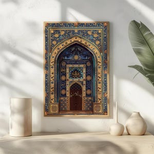 Persian Mosque Art Print, Islamic Architecture Decor, Blue Tile Wall Art, Travel Poster, Muslim Home Gift