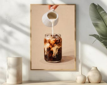 Iced Coffee Art Print, Creamy Swirl Latte, Kitchen Decor