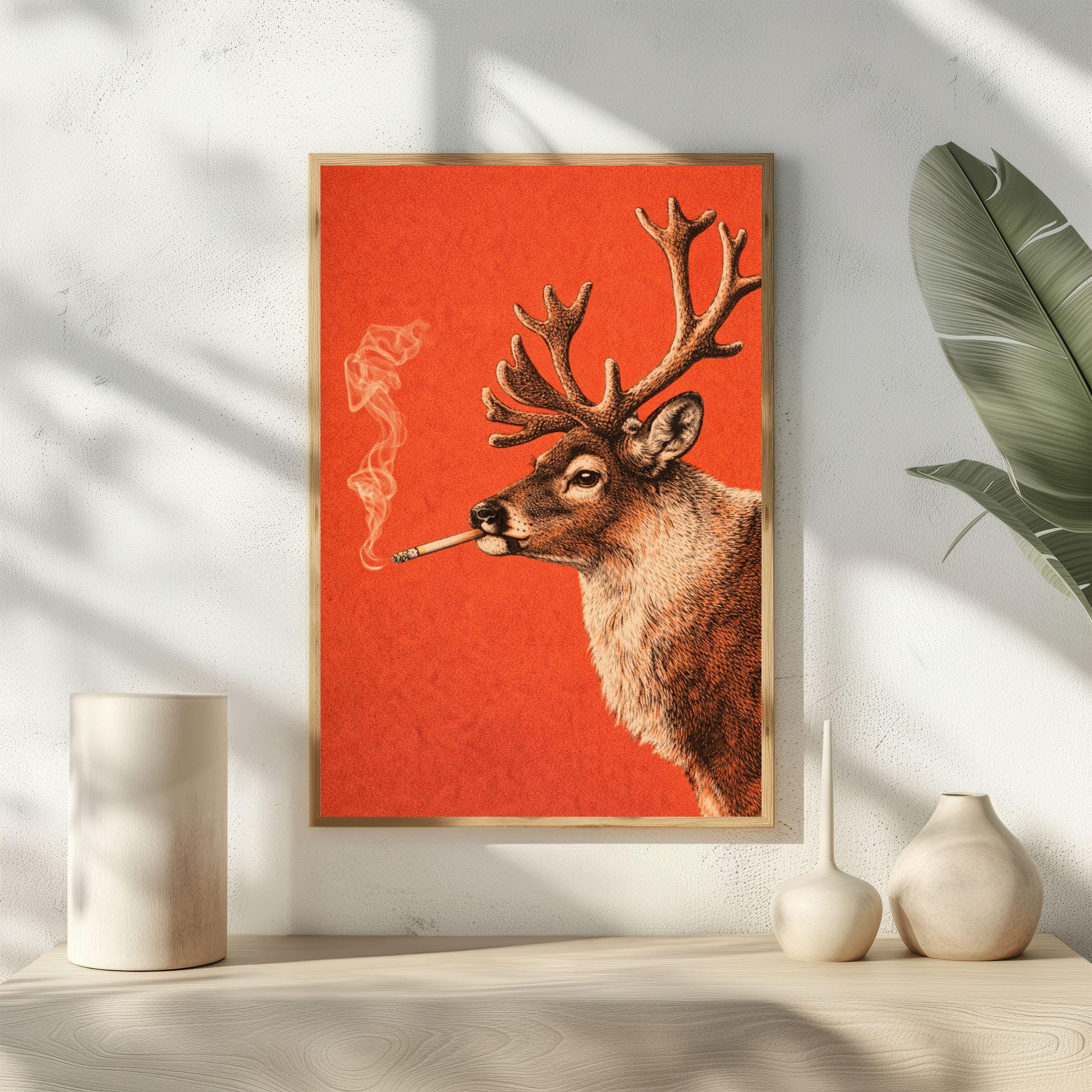 deer smoking a cigarette Buck Bullet Antlers Hunting Counted Cross Stitch Pattern Displate Metal Poster is the perfect gift for anyone will cigarette smoke scare off