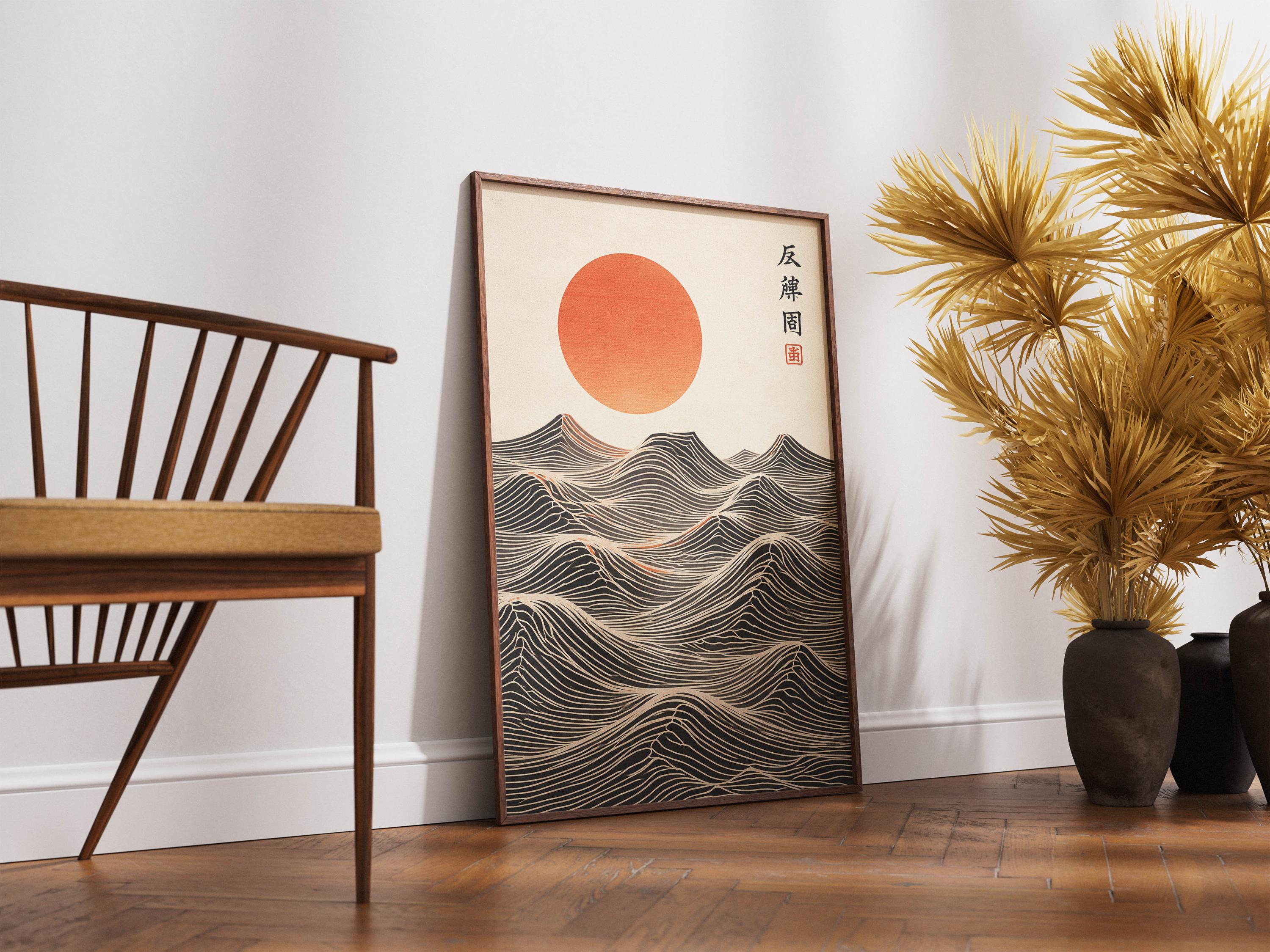 あ*ば様 タイトル「rising sun」テクスチャーアート ゴールド モダンイ Japanese Rising Sun Wall Art, Black and White Wave Print, Modern
