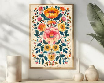 Vintage Floral mexikanischen Kunstdruck, bunte Folk botanische Wand-Dekor