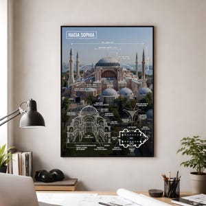 Póster con el plano de Santa Sofía, lámina de arquitectura de Estambul, decoración bizantina (descarga digital disponible).