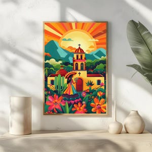 Mexican Folk Art Print, Colorful Latin Wall Decor, Vibrant Home Gift, Otomi Style Poster, Kitchen Wall Art