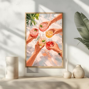 Cocktail Toast Poster Färgglad Barvagn Dekor Skål Väggkonst Sommardryck Tryck
