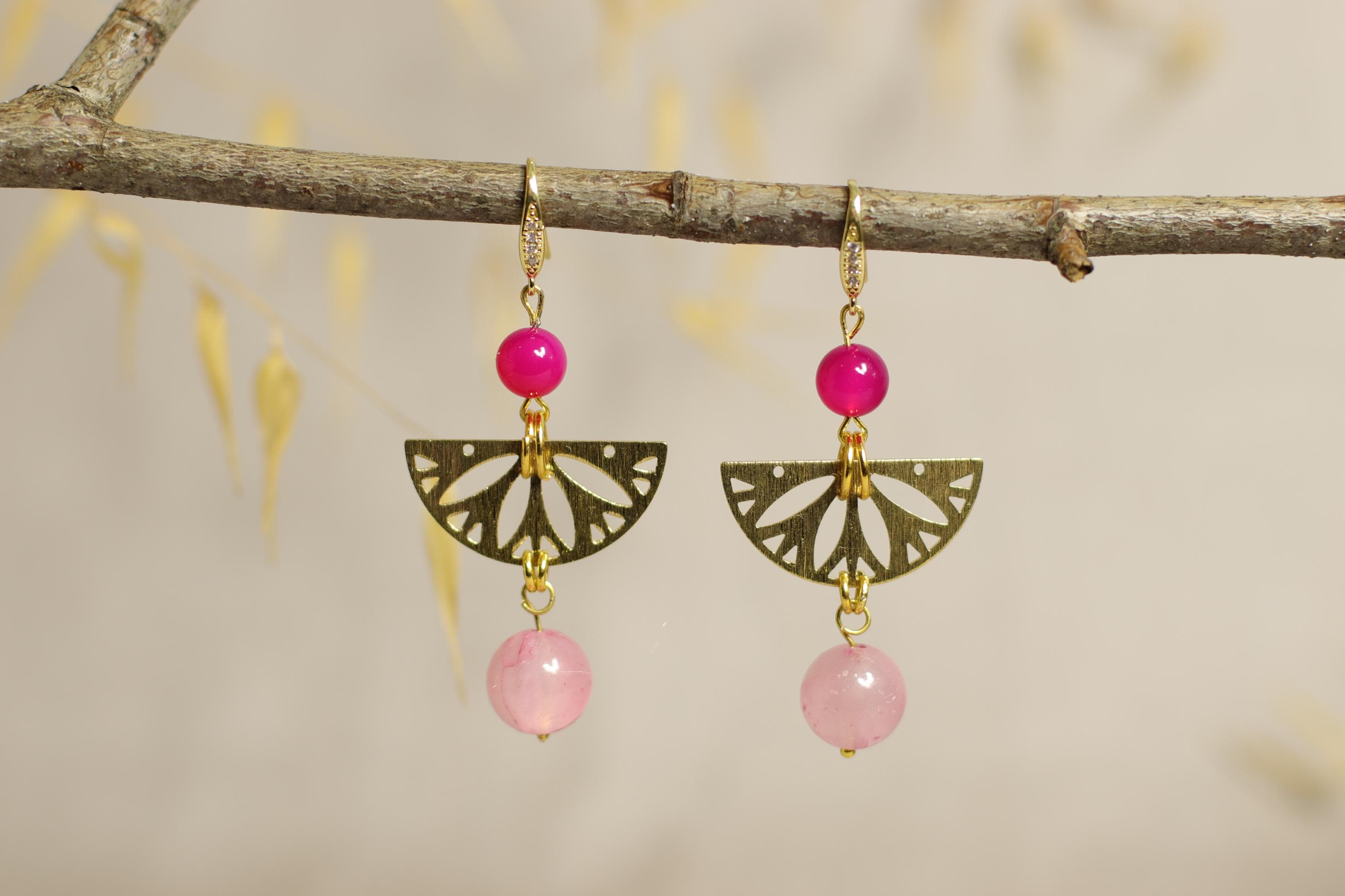 Orecchini di carta pendenti giada rosa - Gioielli - Orecchini - di