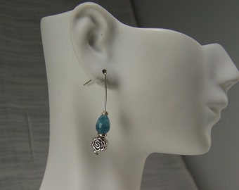Aquamarine Drops with Sterling Silver Flowers Earrings 377E