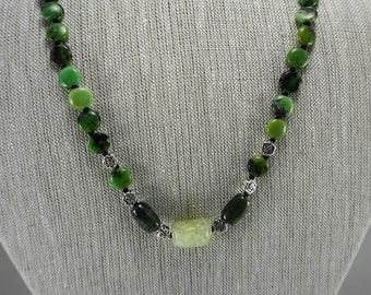 Cool Green Chinese Chrysoprase & Carved Jade Necklace 126FD