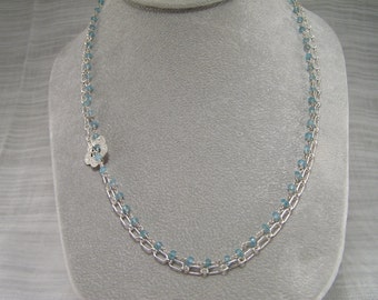 Blue Apatite Gemstones & Sterling Silver Chain Necklace 061FD