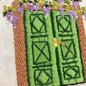 Old door hand embroidered hoop, hoop art, home decor, farm life, green door embroidery , 6 inches hoop, mom, mothers day, gift image 5