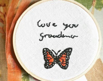 Custom embroidery hoop, handwriting, memory, flowers, love, customize, personalized hoop, mother's day, birthday, personalized gift