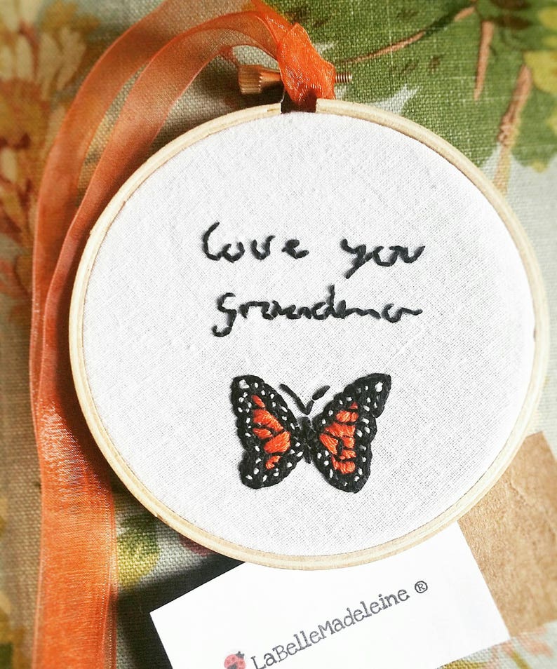 Custom embroidery hoop, handwriting, memory, flowers, love, customize, personalized hoop, mother's day, birthday, personalized gift image 1